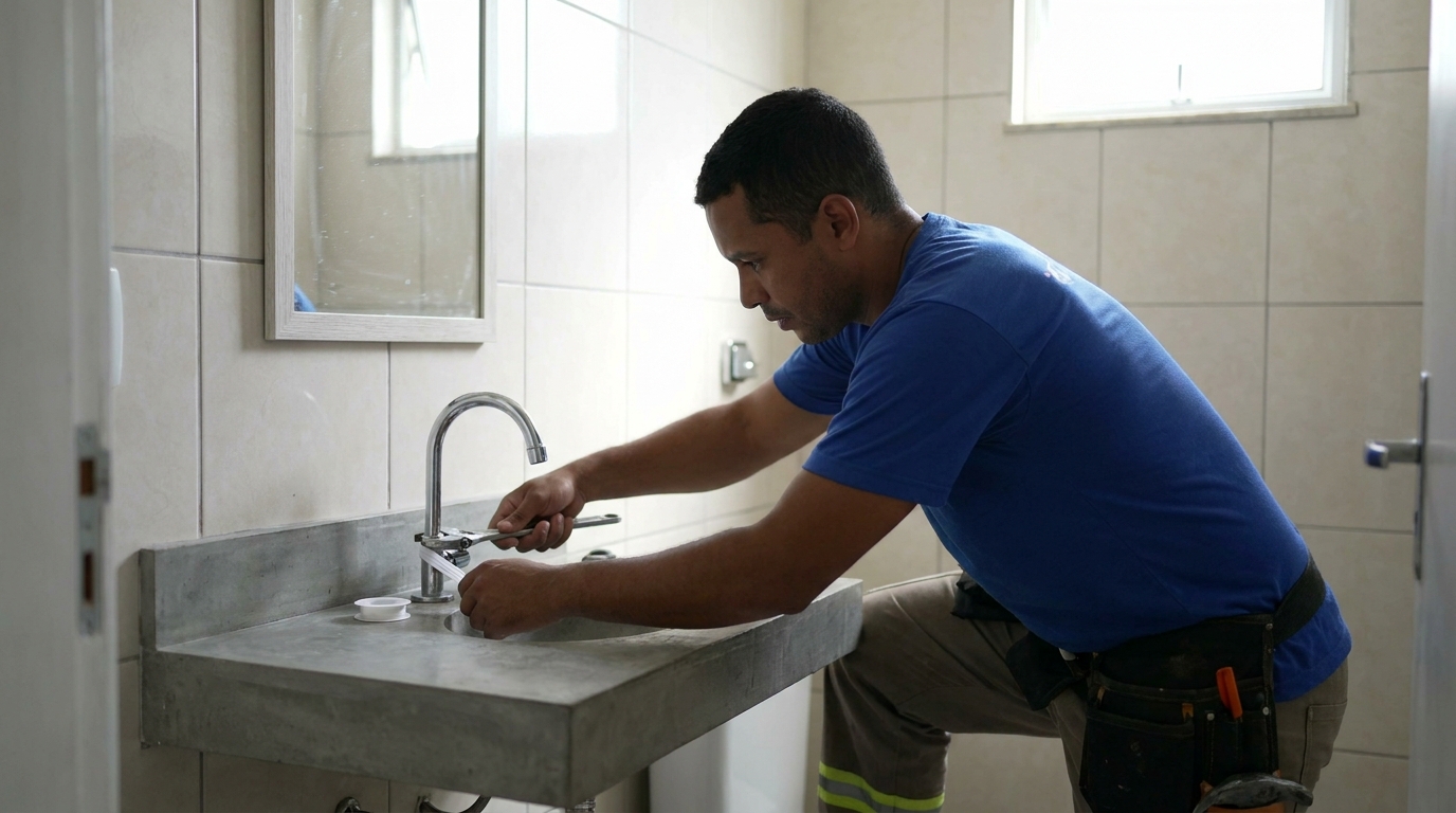 Encanador instalando torneira em Sorocaba‑SP