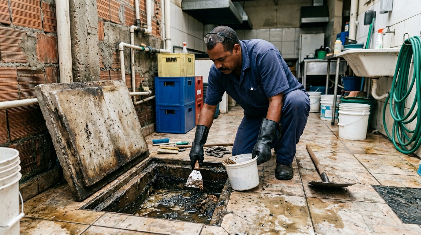 Limpeza de caixa de gordura residencial em Sorocaba‑SP