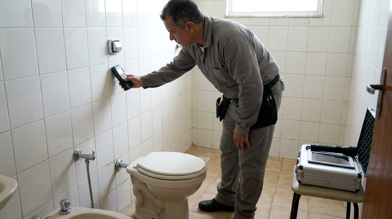 Técnico de caça vazamento analisando tubulação em Sorocaba‑SP